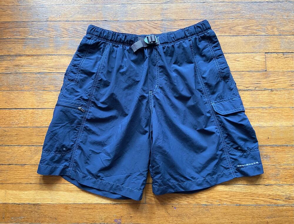 COLUMBIA Omni-Shade Blue Cargo Swim Trunks Mens sz L